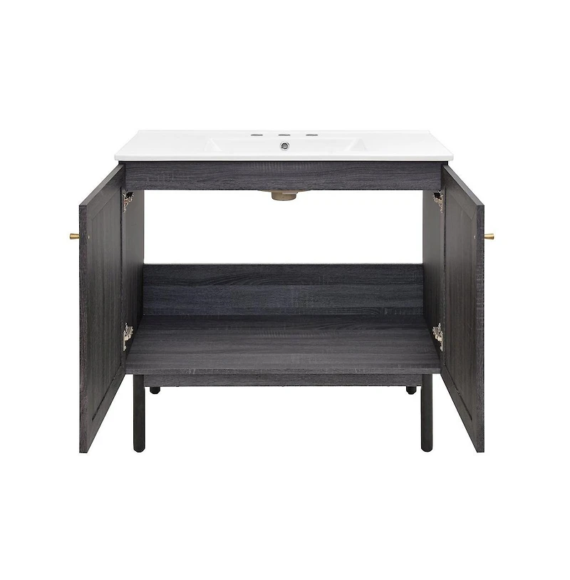 Swiss Madison 36" Freestanding Bathroom Vanity in Oak with 3-Hole Widespread Sink Top