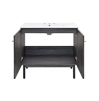 Swiss Madison 36" Freestanding Bathroom Vanity in Oak with 3-Hole Widespread Sink Top