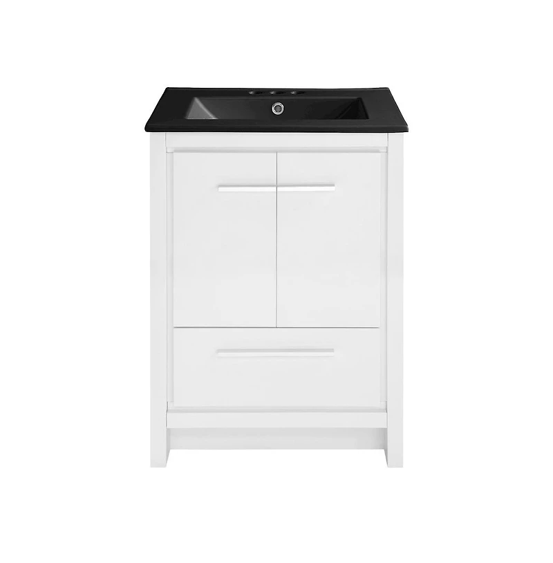Swiss Madison Virage 24 in. White Bathroom Vanity With Black, 3-Hole Ceramic Sink Top