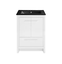 Swiss Madison Virage 24 in. White Bathroom Vanity With Black, 3-Hole Ceramic Sink Top