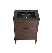 Swiss Madison Hugo 24 in. Brown Oak Bathroom Vanity With Black, 3-Hole Ceramic Sink Top