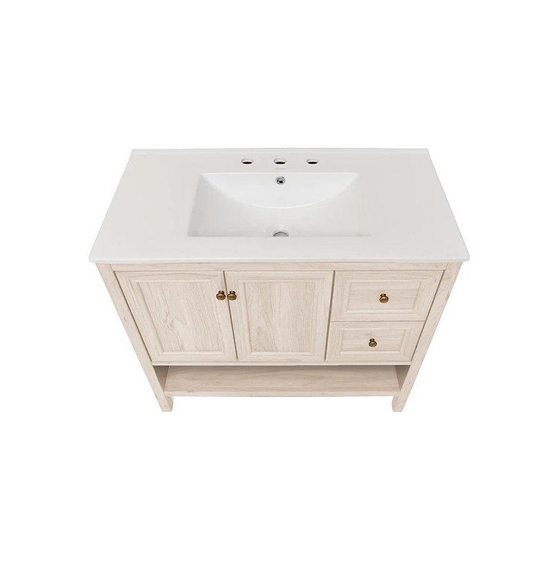 Swiss Madison36" Freestanding Bathroom Vanity in White Oak with 3-Hole Widespread Sink Top