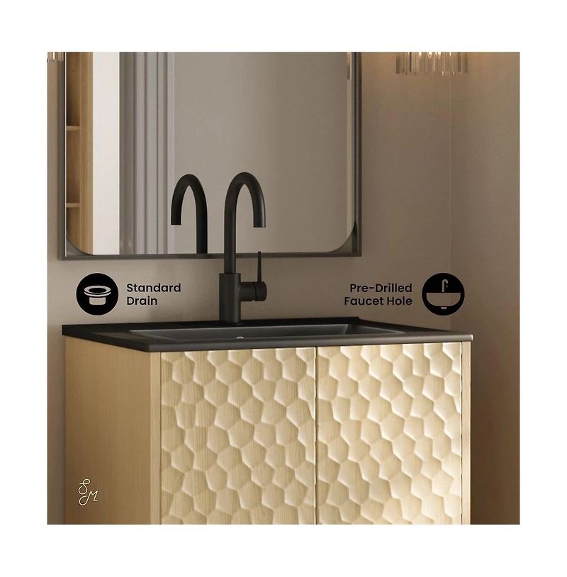 Swiss Madison Bosse 24" Freestanding Bathroom Vanity in Natural Oak with Black Sink Top