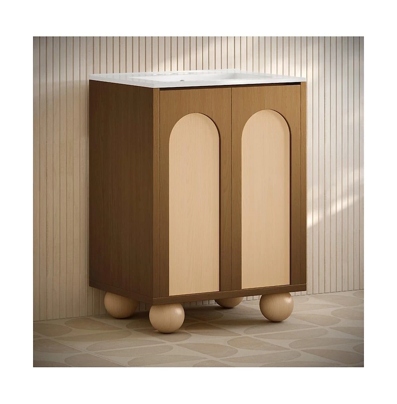 Swiss Madison 24" Freestanding Bathroom Vanity in Brown Oak with 3-Hole Centerset Sink Top