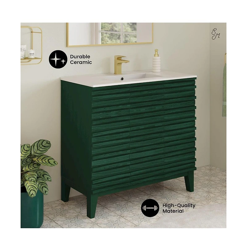 Swiss Madison Cascade 36" Freestanding Bathroom Vanity in Green Oak with Sink Top