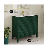 Swiss Madison Cascade 36" Freestanding Bathroom Vanity in Green Oak with Sink Top