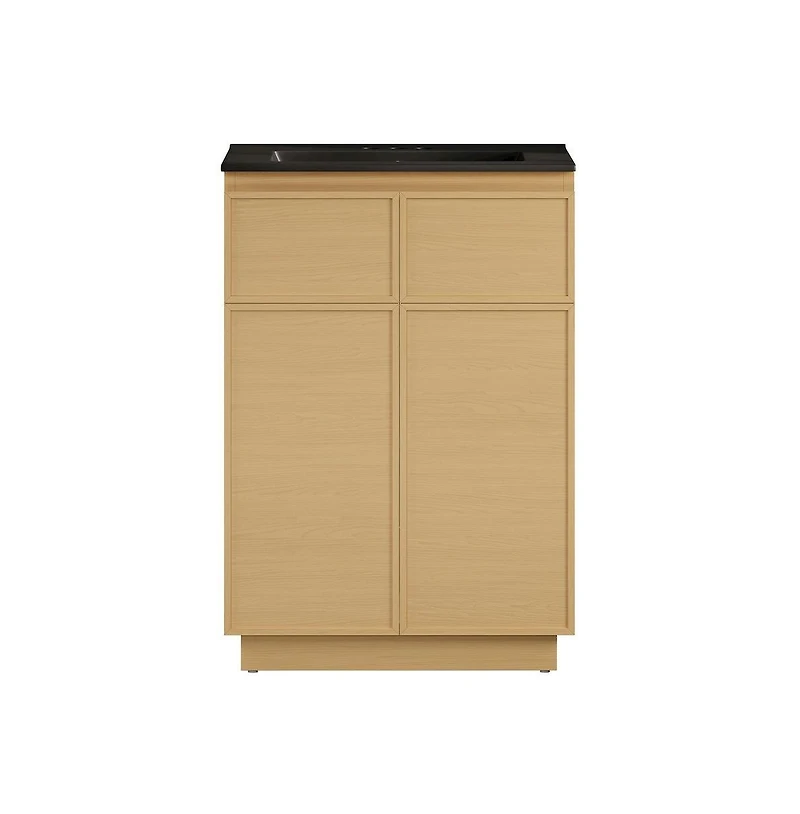 Swiss Madison 24" Freestanding Bathroom Vanity in Natural Oak, Black 3-Hole Centerset Sink Top