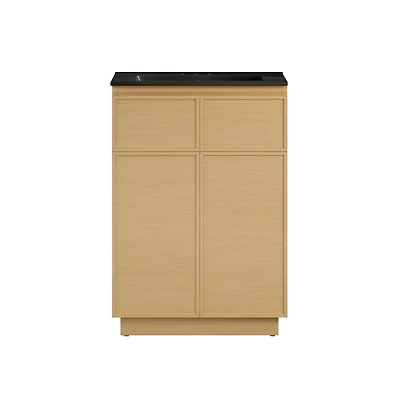 Swiss Madison 24" Freestanding Bathroom Vanity in Natural Oak, Black 3-Hole Centerset Sink Top