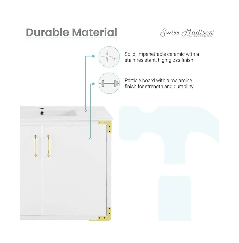 Swiss Madison Voltaire 36" Freestanding Bathroom Vanity in White with Sink Top