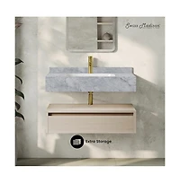 Swiss MadisonAvancer 36" Wall-Mounted Bathroom Vanity in White Oak with Storm Gray Sink Top