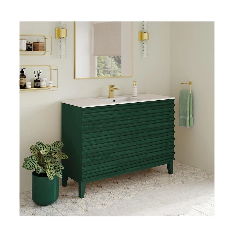 Swiss MadisonCascade 48" Freestanding Bathroom Vanity in Green Oak with Sink Top