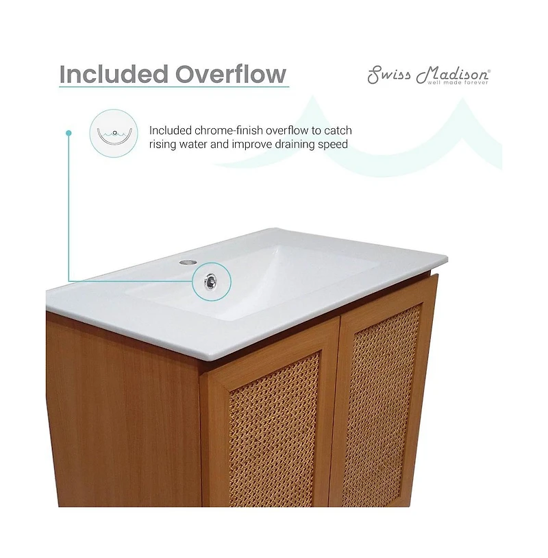 Swiss Madison Arles 30" Freestanding Bathroom Vanity in Natural Oak with Sink Top