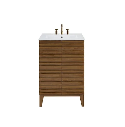 Swiss Madison Cascade 24 in. Brown Oak Bathroom Vanity With White, 3-Hole Ceramic Sink Top