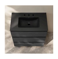 30" Freestanding Bathroom Vanity in Black Oak, Black 3-Hole Widespread Sink Top