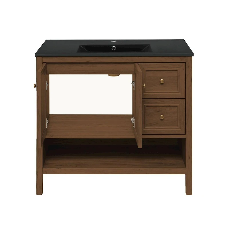 Chateau 36" Freestanding Bathroom Vanity in Brown Oak with Black Sink Top