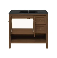 Chateau 36" Freestanding Bathroom Vanity in Brown Oak with Black Sink Top