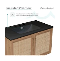 Swiss Madison 36 in. Brown Oak Wall Hung Bathroom Vanity With Black, 3-Hole Ceramic Sink Top