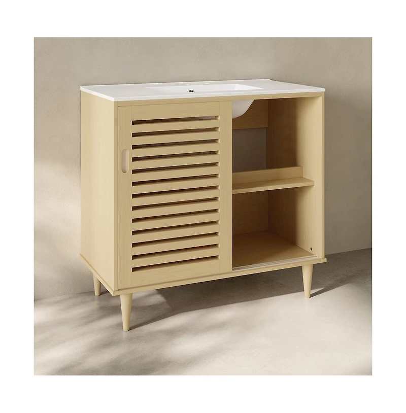 Swiss Madison Delice 36" Freestanding Bathroom Vanity, Natural Oak, 3-Hole Widespread Sink Top