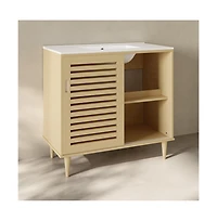 Swiss Madison Delice 36" Freestanding Bathroom Vanity, Natural Oak, 3-Hole Widespread Sink Top