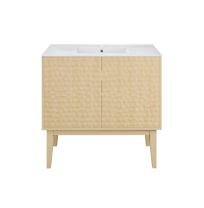 Swiss Madison 36" Freestanding Bathroom Vanity in Natural Oak with 3-Hole Widespread Sink Top