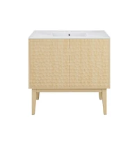 Swiss Madison 36" Freestanding Bathroom Vanity in Natural Oak with 3-Hole Widespread Sink Top