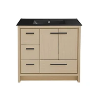 Swiss Madison Virage 36 in. Brown Oak Bathroom Vanity With Black Ceramic Sink Top