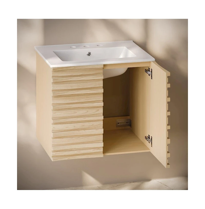 Swiss Madison 24" Wall-Mounted Bathroom Vanity in Natural Oak with 3-Hole Widespread Sink Top