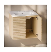 Swiss Madison 24" Wall-Mounted Bathroom Vanity in Natural Oak with 3-Hole Widespread Sink Top