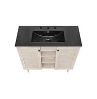 Swiss Madison36" Freestanding Bathroom Vanity in White Oak, Black 3-Hole Widespread Sink Top