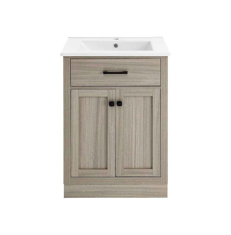 Swiss Madison Burdon 24" Freestanding Bathroom Vanity in Weathered Oak with Sink Top