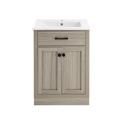 Swiss Madison Burdon 24" Freestanding Bathroom Vanity in Weathered Oak with Sink Top