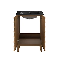 Cascade 24 in. Brown Oak Bathroom Vanity With Black, 3-Hole Ceramic Sink Top