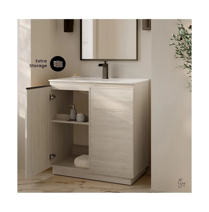 Swiss Madison St. Tropez 36" Freestanding Bathroom Vanity in White Oak with Sink Top
