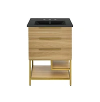 Swiss Madison Carre 24 in. White Oak Bathroom Vanity With Black, 3-Hole Ceramic Sink Top