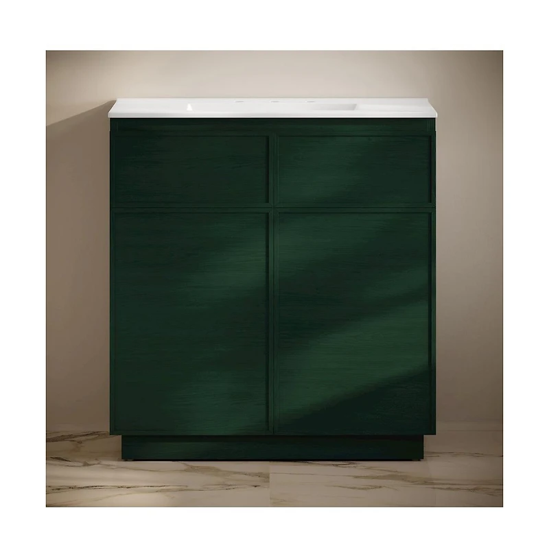 Swiss Madison36" Freestanding Bathroom Vanity in Green Oak with 3-Hole Widespread Sink Top