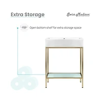 Swiss Madison Pierre 24 Single, Freestanding, Open Shelf, Gold Metal Frame Bathroom Vanity
