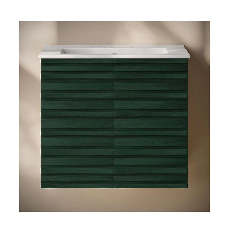 Swiss Madison24" Wall-Mounted Bathroom Vanity in Green Oak with 3-Hole Widespread Sink Top