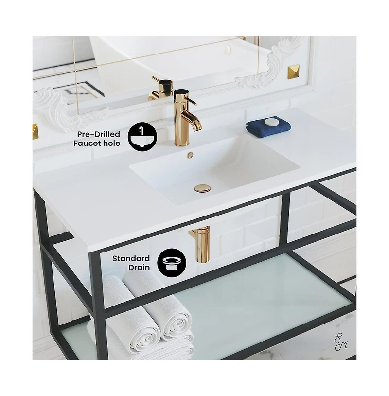 Pierre 36 Single, Metal Frame, Open Shelf, Bathroom Vanity