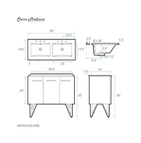 Swiss Madison 60 in. White, Double Basin Bathroom Vanity, Black, 3-Hole Sink Top