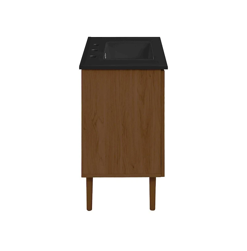 Swiss Madison 36" Freestanding Bathroom Vanity in Brown Oak, Black 3-Hole Widespread Sink Top