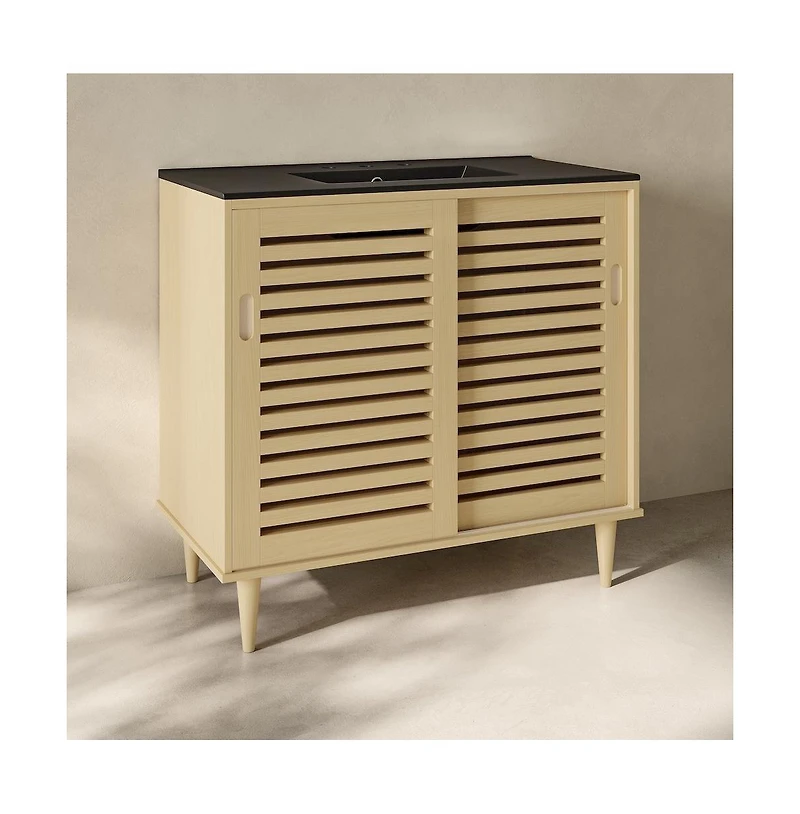 Swiss MadisonDelice 36" Freestanding Bathroom Vanity, Black 3-Hole Widespread Sink Top