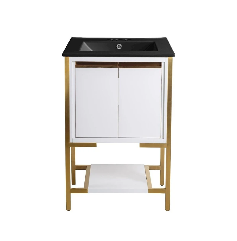 Marseille 24 in. White Bathroom Vanity With Black, 3-Hole Ceramic Sink Top