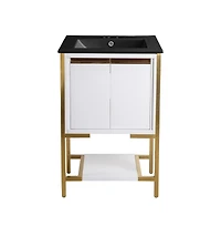 Marseille 24 in. White Bathroom Vanity With Black, 3-Hole Ceramic Sink Top