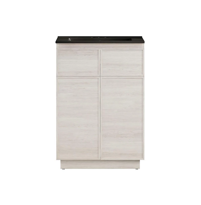 Swiss Madison 24" Freestanding Bathroom Vanity in White Oak, Black 3-Hole Centerset Sink Top