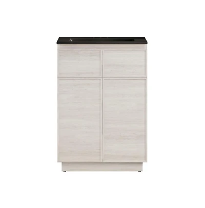 Swiss Madison 24" Freestanding Bathroom Vanity in White Oak, Black 3-Hole Centerset Sink Top