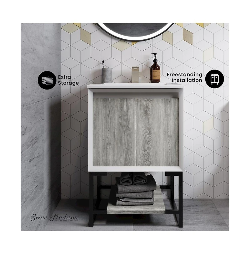 Swiss Madison Marseille 24 Single, Two Doors, Open Shelf Bathroom Vanity