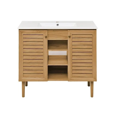 Swiss Madison Bron 36" Freestanding Bathroom Vanity in Golden Oak with Sink Top