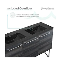 Swiss Madison 60 in. Black Walnut, Double Basin Bathroom Vanity, Artificial Stone Sink Top