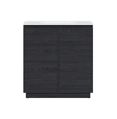 Swiss Madison 36" Freestanding Bathroom Vanity in Black Oak with 3-Hole Widespread Sink Top