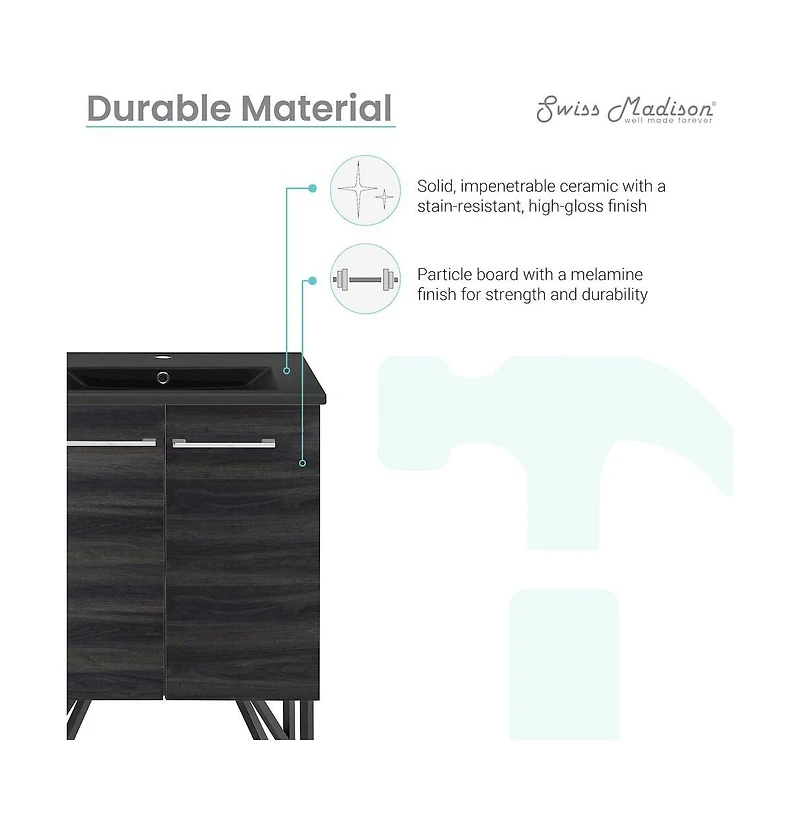 Swiss Madison Annecy 24 in. Black Walnut Bathroom Vanity With Black Ceramic Sink Top